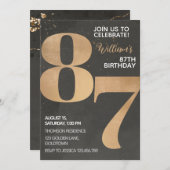 Gold Black 87th Birthday Invitation Kaart (Voorkant / Achterkant)