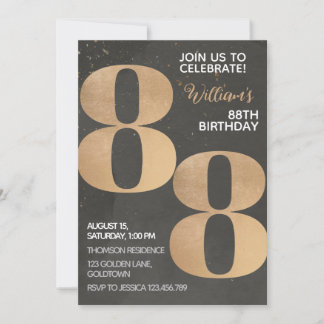 Gold Black 88th Birthday Invitation Kaart