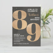 Gold Black 89th Birthday Invitation Kaart (Staand voorkant)