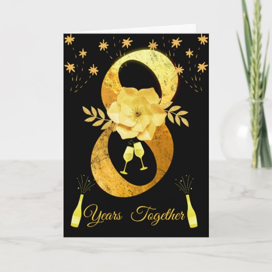 Gold & Black 8th Anniversary Card – Floral Couple Kaart (Voorkant)