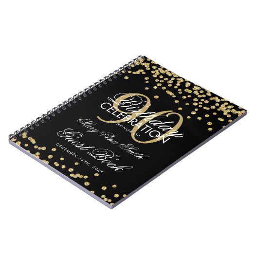 Gold Black 90th Birthday Guest Book Confetti Notitieboek (Linkerzijde)