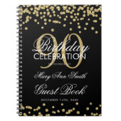 Gold Black 90th Birthday Guest Book Confetti Notitieboek (Voorkant)