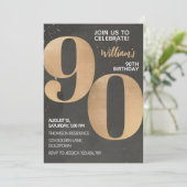 Gold Black 90th Birthday Invitation Kaart (Staand voorkant)