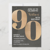 Gold Black 90th Birthday Invitation Kaart (Voorkant)