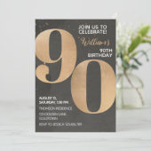 Gold Black 90th Birthday Invitation Kaart (Staand voorkant)