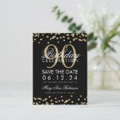 Gold Black 90th Birthday Save Date Confetti Invita Briefkaart (Staand voorkant)