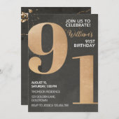 Gold Black 91st Birthday Invitation Kaart (Voorkant / Achterkant)