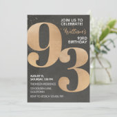 Gold Black 93rd Birthday Invitation Kaart (Staand voorkant)