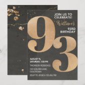 Gold Black 93rd Birthday Invitation Kaart (Voorkant / Achterkant)