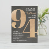 Gold Black 94th Birthday Invitation Kaart (Staand voorkant)