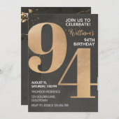 Gold Black 94th Birthday Invitation Kaart (Voorkant / Achterkant)