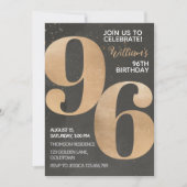 Gold Black 96th Birthday Invitation Kaart (Voorkant)