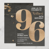 Gold Black 96th Birthday Invitation Kaart (Voorkant / Achterkant)