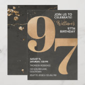 Gold Black 97th Birthday Invitation Kaart (Voorkant / Achterkant)