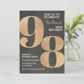 Gold Black 98th Birthday Invitation Kaart (Staand voorkant)