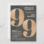 Gold Black 99th Birthday Invitation Kaart (Voorkant)