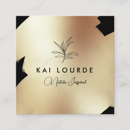 Gold Black Abstract lek Branch Square Bu Vierkante Visitekaartje (Voorkant)