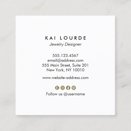 Gold Black Abstract lek Branch Square Bu Vierkante Visitekaartje (Achterkant)