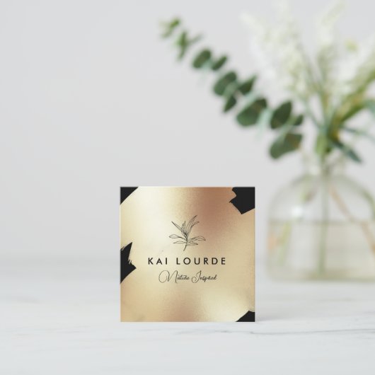 Gold Black Abstract lek Branch Square Bu Vierkante Visitekaartje (Staand voorkant)
