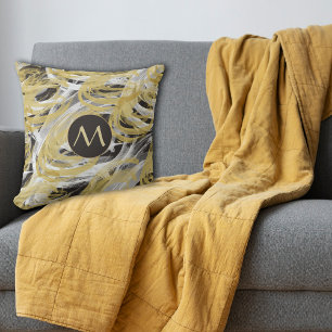 Gold Black Abstract Swirl Monogram Kussen