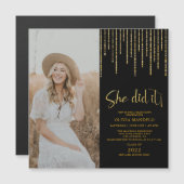 Gold & Black Afstudeerder Party Photo Magnetic Inv (Voorkant / Achterkant)