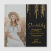 Gold & Black Afstudeerder Party Photo Magnetic Inv (Voorkant)