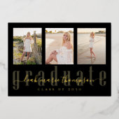 Gold Black Afstuderen Calligrafie Fotocollage Folie Uitnodiging (Voorkant)