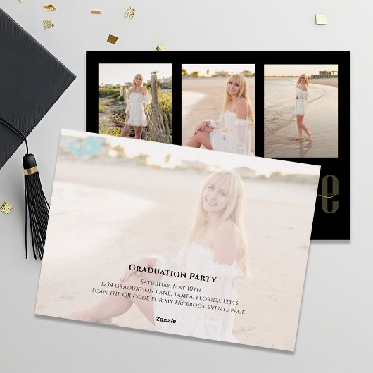 Gold Black Afstuderen Calligrafie Fotocollage Folie Uitnodiging