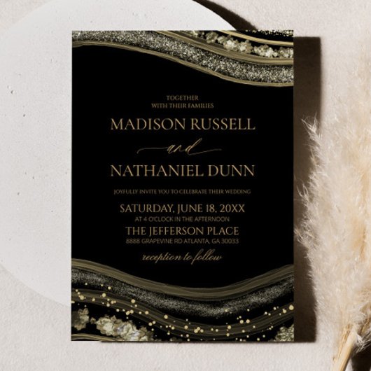 Gold Black Agate Elegant Wedding Kaart