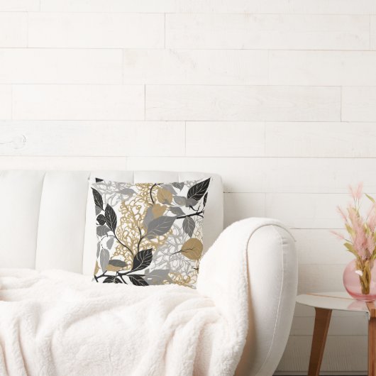 Gold, Black and Grey Leaf Vine Design Kussen (Bank)