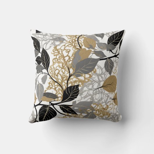 Gold, Black and Grey Leaf Vine Design Kussen (Achterkant)