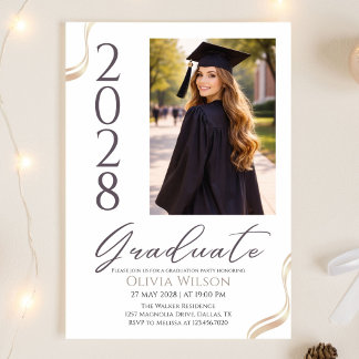 Gold Black and White Elegant Graduation Kaart