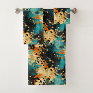Gold Black Aqua Sinaasappel Leopard Abstract Bad Handdoek