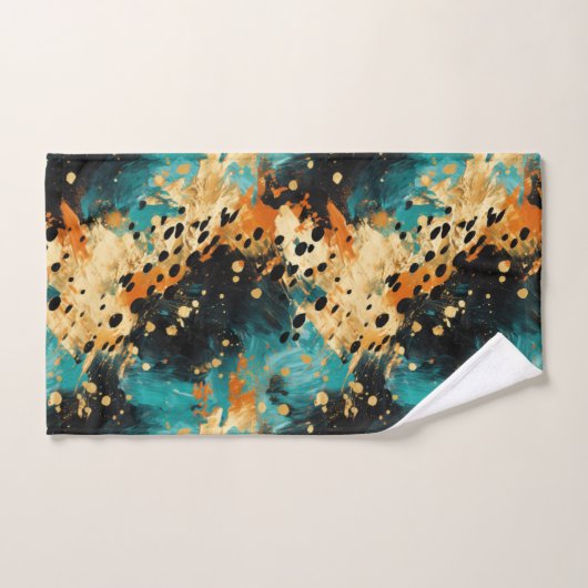 Gold Black Aqua Sinaasappel Leopard Abstract Bad Handdoek (Handdoek)