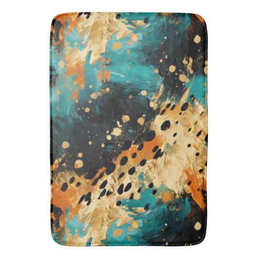 Gold Black Aqua Sinaasappel Leopard Abstract Badmat (Voorkant Verticaal)