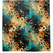 Gold Black Aqua Sinaasappel Leopard Abstract Douchegordijn (Voorkant)
