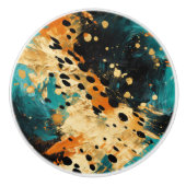 Gold Black Aqua Sinaasappel Leopard Abstract Keramische Knop (Voorkant)