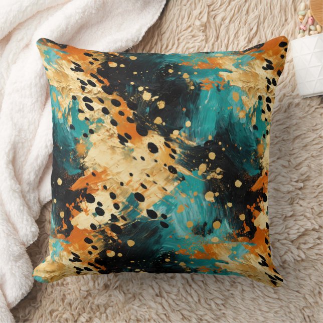 Gold Black Aqua Sinaasappel Leopard Abstract Kussen (Deken)