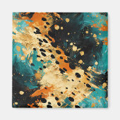 Gold Black Aqua Sinaasappel Leopard Abstract Magneet (Voorkant)