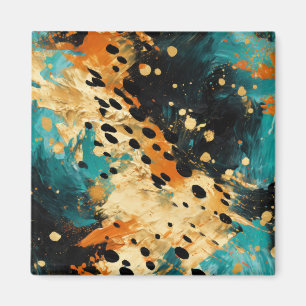 Gold Black Aqua Sinaasappel Leopard Abstract Magneet
