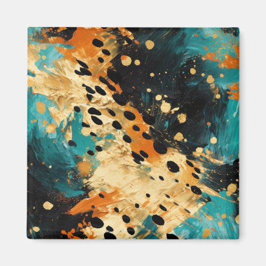 Gold Black Aqua Sinaasappel Leopard Abstract Magneet (Voorkant)