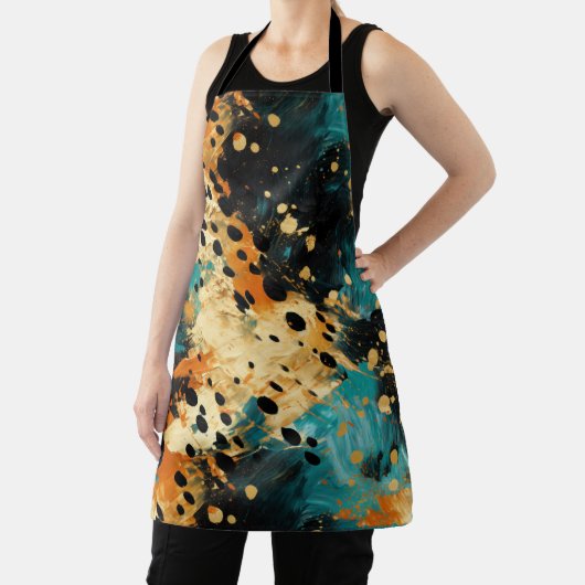 Gold Black Aqua Sinaasappel Leopard Abstract Schort (Insitu)