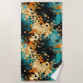 Gold Black Aqua Sinaasappel Leopard Abstract Strandlaken (Voorkant)