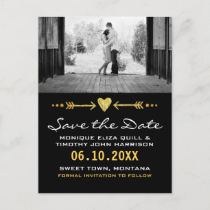 Gold Black Arrows Wedding Heart Kaart Save the Dat