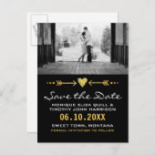 Gold Black Arrows Wedding Heart Kaart Save the Dat (Voorkant / Achterkant)