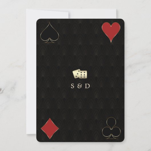 Gold Black Art Deco Casino Vegas Poker Wedding Kaart (Achterkant)