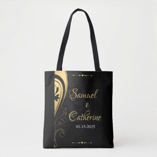 Gold Black Art Deco Design Bride Weddenschap Tote Bag (Voorkant)