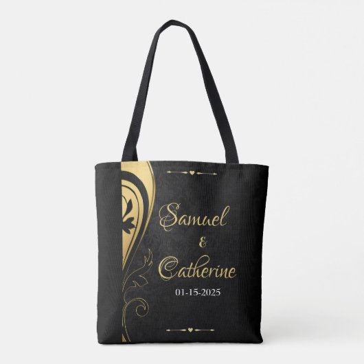 Gold Black Art Deco Design Bride Weddenschap Tote Bag (Achterkant)