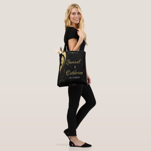 Gold Black Art Deco Design Bride Weddenschap Tote Bag (Op model)