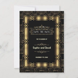 Gold Black Art Deco Gatsby 1920s Bespaar de datum Save The Date